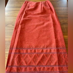 The Territory Ahead Womens Long Burnt Orange Wool Skirt Sz 10 Southwest Pattern